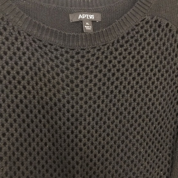 Apt 9 Black Open Knit Front Crewneck Sweater with Turquoise and Silver Scarf - Picture 3 of 6